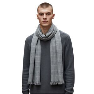 🔃H&M Men's Gray Plaid Patterned Scarf